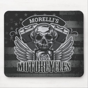 American Biker ADD NAME Skull V-Twin Motorräder Mousepad