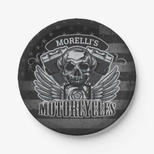 American Biker ADD NAME Skull V-Twin Motorräder Pappteller