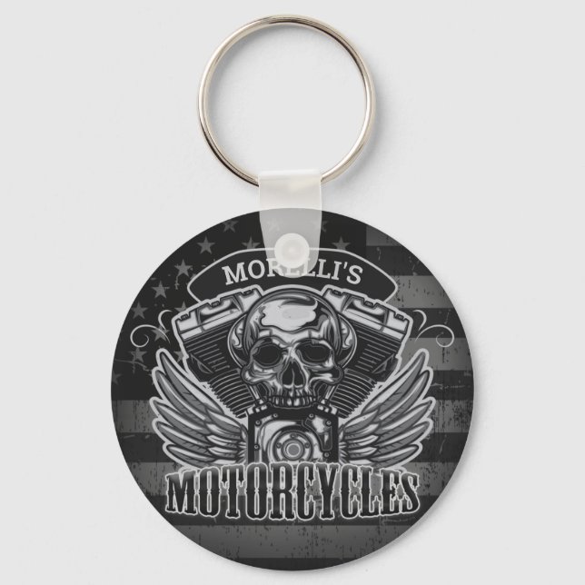 American Biker ADD NAME Skull V-Twin Motorräder Schlüsselanhänger (Vorderseite)