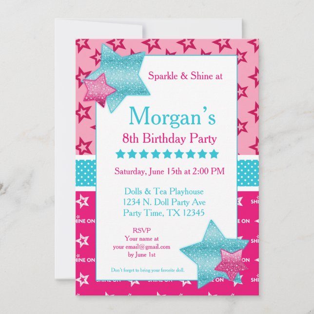 American Birthday Girl Digital oder Printable Invi Einladung (Vorderseite)