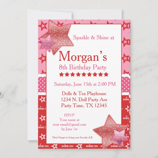 American Birthday Girl Digital oder Printable Invi Einladung (Vorderseite)