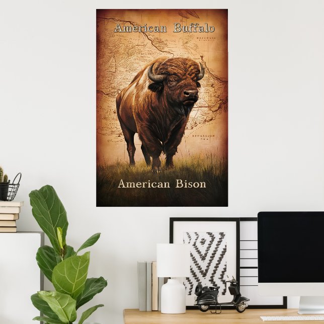 American Bison auf der Karte Poster (Heimbüro)