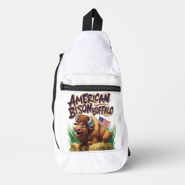 American Bison Buffalo mit amerikanischer Flagge Crossbody Bag (Vorderseite)