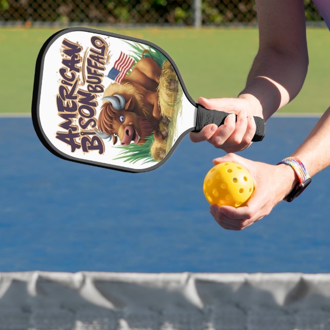 American Bison Buffalo mit amerikanischer Flagge Pickleball Schläger (InSitu)
