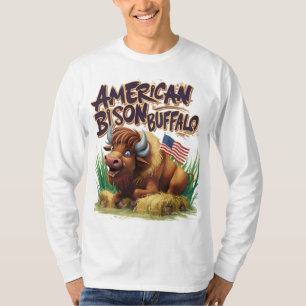 American Bison Buffalo mit amerikanischer Flagge T-Shirt