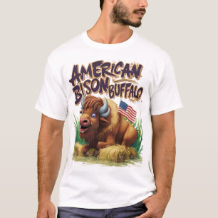 American Bison Buffalo mit amerikanischer Flagge T-Shirt
