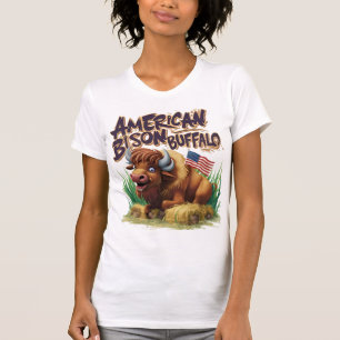 American Bison Buffalo mit amerikanischer Flagge T-Shirt