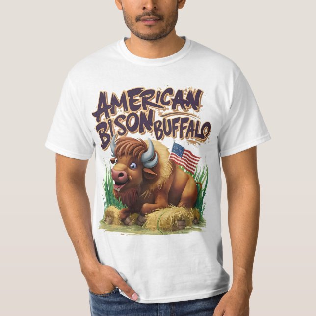 American Bison Buffalo mit amerikanischer Flagge T-Shirt (Vorderseite)