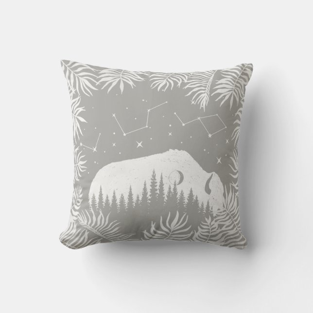 American Bison Gray White Stars Galaxy Tropical Kissen (Vorderseite)