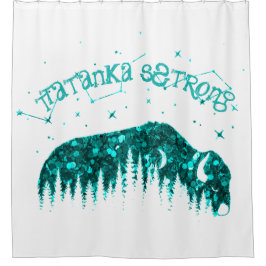 American Bison Moon Star Galaxy Aquamarin WhiteTra Duschvorhang