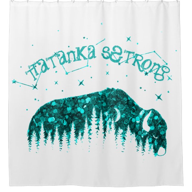 American Bison Moon Star Galaxy Aquamarin WhiteTra Duschvorhang (Vorderseite)