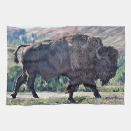 American Bison Roaming in Grassland Geschirrtuch