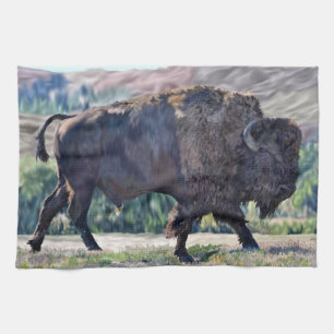 American Bison Roaming in Grassland Geschirrtuch