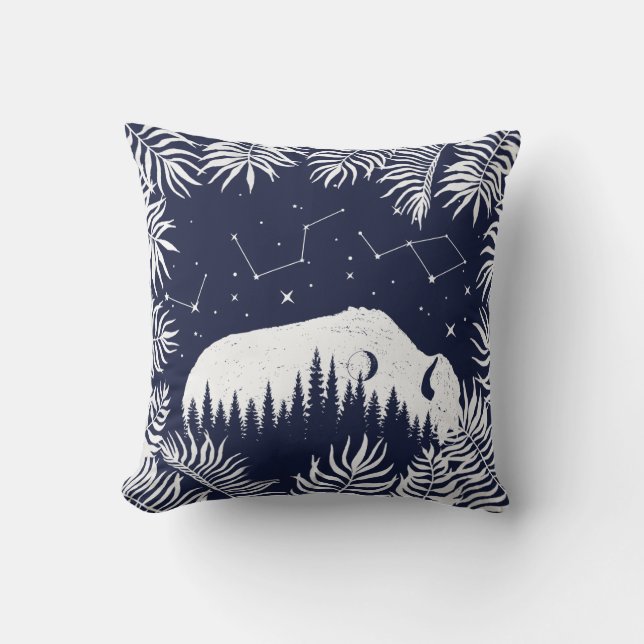 American Bison White Navy Star Galaxy Fern Jagen Kissen (Vorderseite)