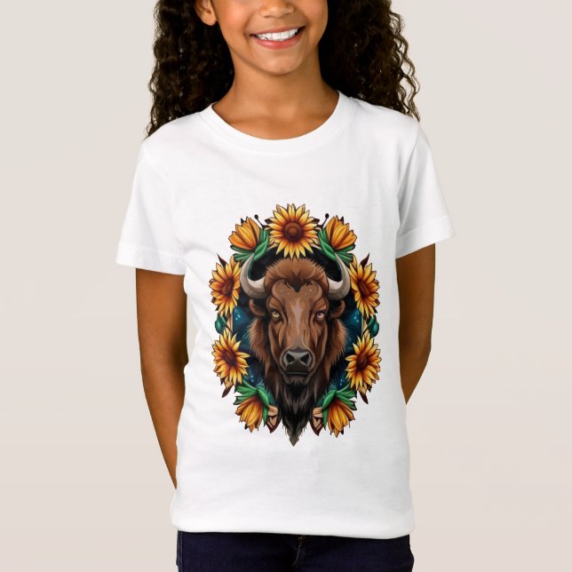 American Bison With Sunflower Wreath Kansas State  T-Shirt (Vorderseite)