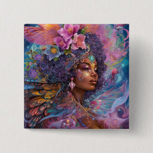 American Black Goddess Queen Fantasy Art B Button