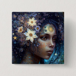 American Black Goddess Queen Fantasy Art Button