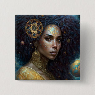 American Black Goddess Queen Fantasy Art Button