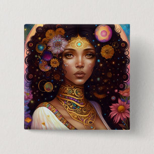 American Black Goddess Queen Fantasy Art Button