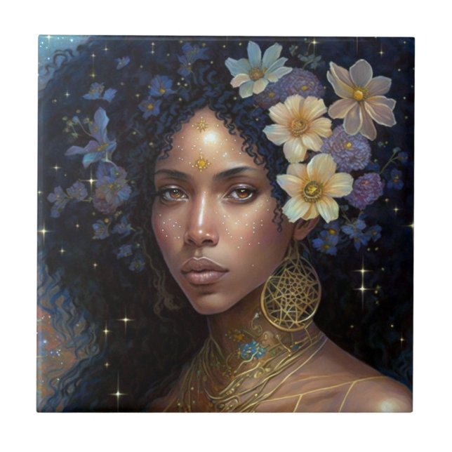 American Black Goddess Queen Fantasy Art C Fliese (Vorderseite)