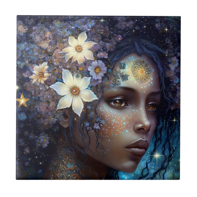 American Black Goddess Queen Fantasy Art C Fliese (Vorderseite)