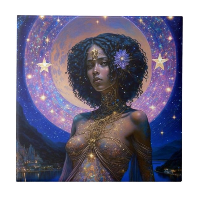 American Black Goddess Queen Fantasy Art Fliese (Vorderseite)