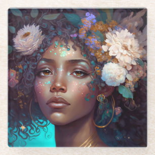 American Black Goddess Queen Fantasy Art G Glasuntersetzer