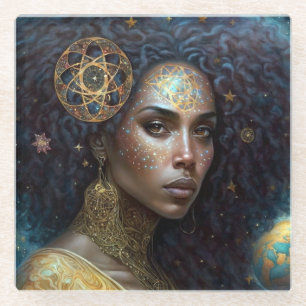 American Black Goddess Queen Fantasy Art Glasuntersetzer
