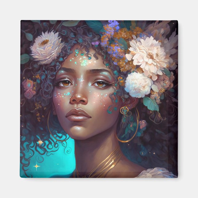 American Black Goddess Queen Fantasy Art M Magnet (Vorne)