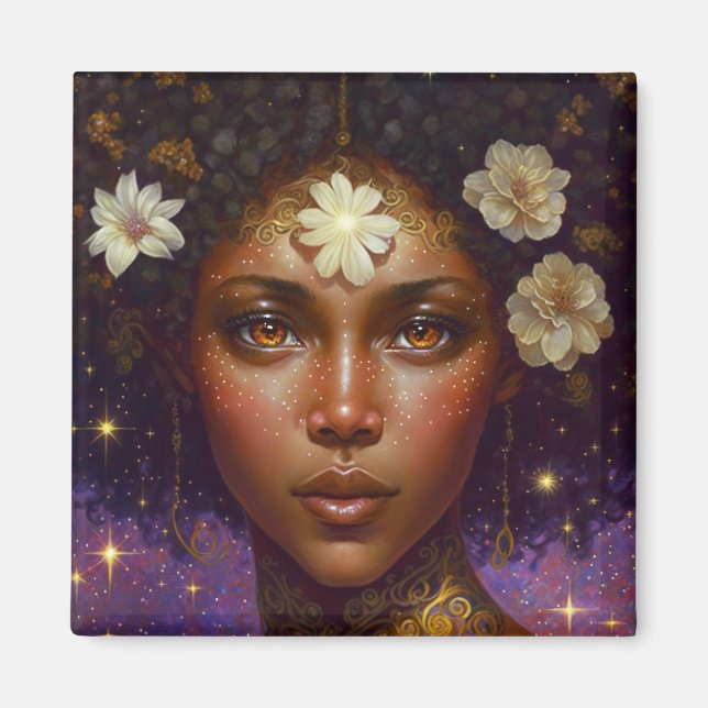 American Black Goddess Queen Fantasy Art M Magnet (Vorne)