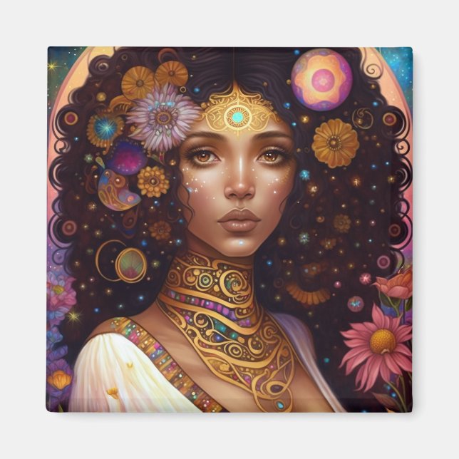 American Black Goddess Queen Fantasy Art Magnet (Vorne)