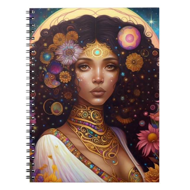 American Black Goddess Queen Fantasy Art Notizblock (Vorderseite)