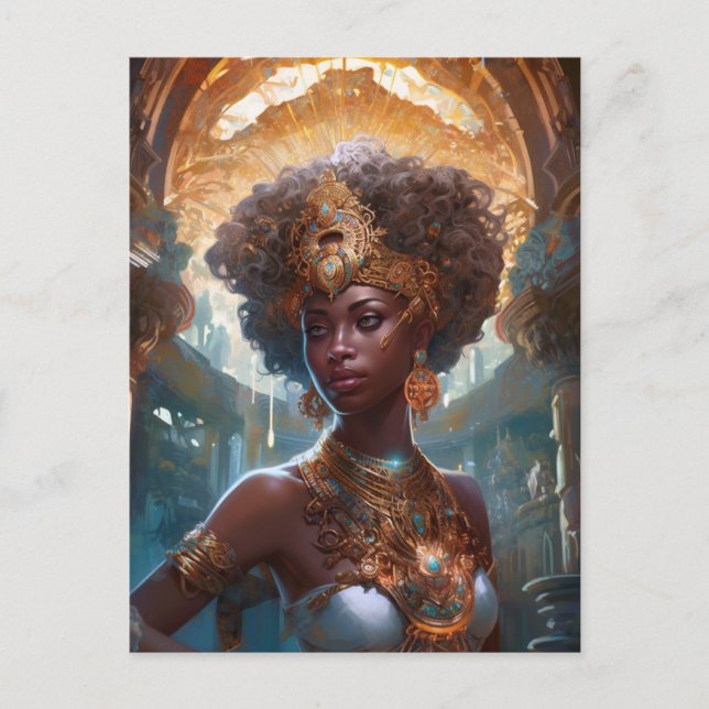 American Black Goddess Queen Fantasy Art P Postkarte (Vorderseite)