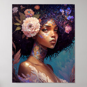 American Black Goddess Queen Fantasy Art Poster