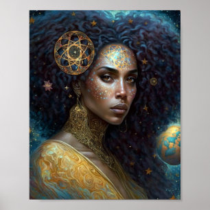American Black Goddess Queen Fantasy Art Poster