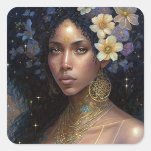 American Black Goddess Queen Fantasy Art S Quadratischer Aufkleber