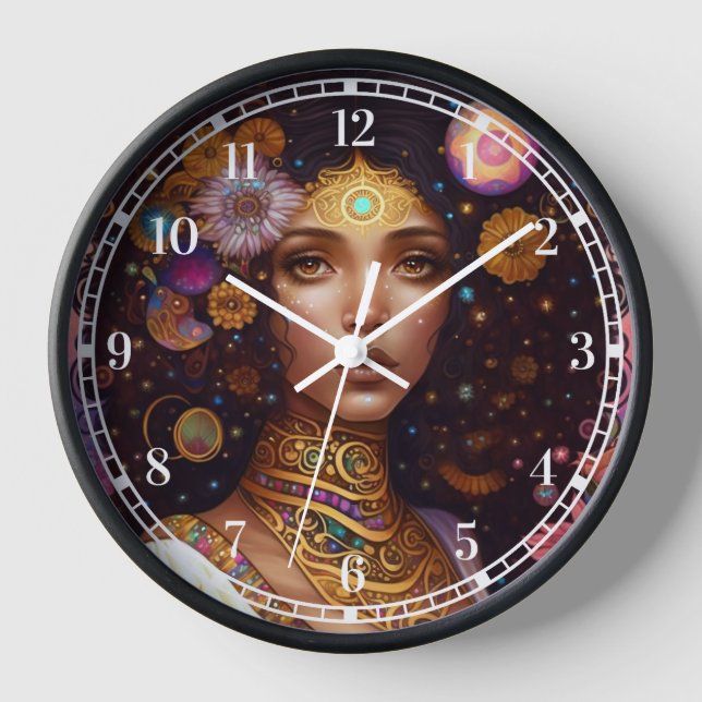 American Black Goddess Queen Fantasy Art Uhr (Vorderseite)