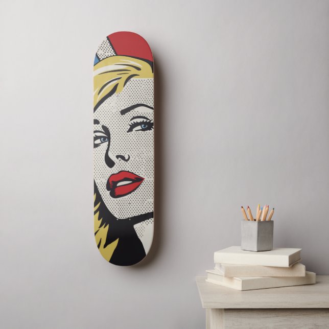 American Blonde Retro Pop Art Skateboard (Wandkunst)