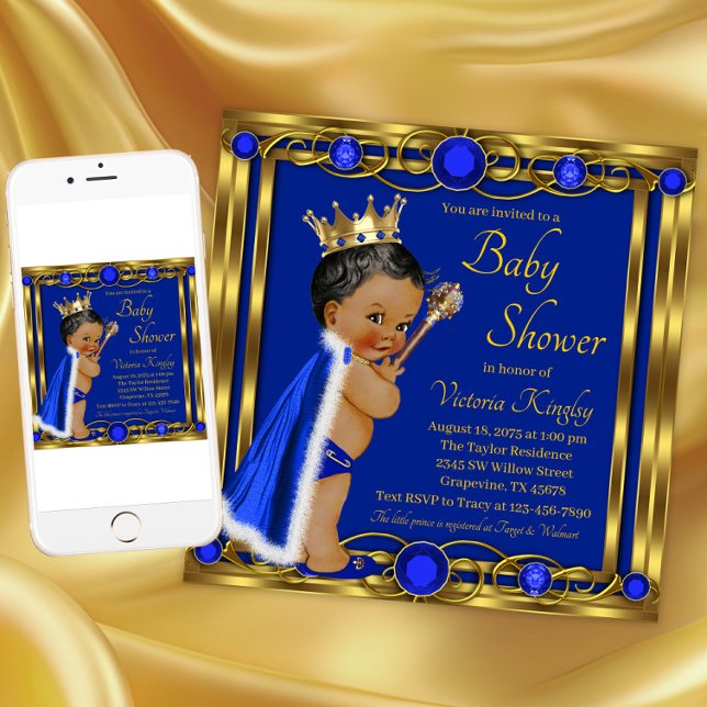 American Blue Gold Prince Baby Dusche Einladung (Blue gold prince baby shower invitation. Instant download and printed invitations available.)