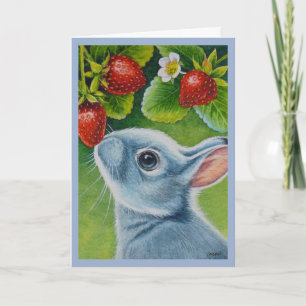 American Blue Rabbit & Strawberries Karte