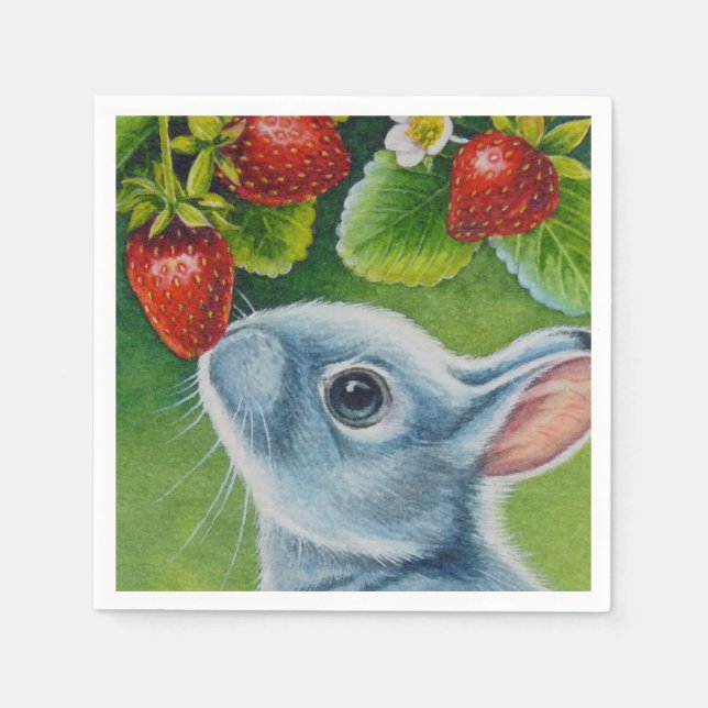 American Blue Rabbit & Strawberries Serviette (Vorderseite)