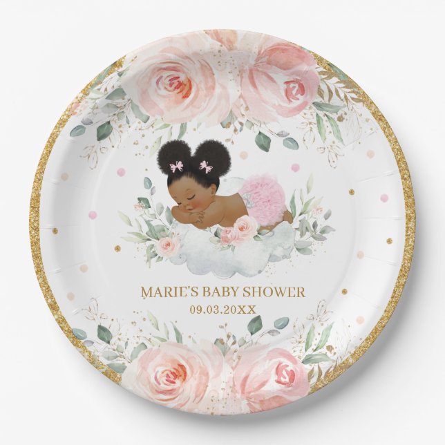 American Blush Floral Girl Baby Dusche Pappteller (Vorderseite)