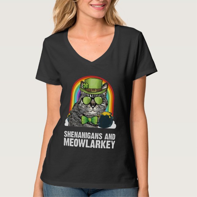 American Bobtail Cat Meowlarkey  St Patricks Day T-Shirt (Vorderseite)