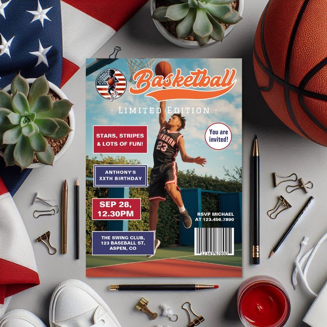American Boy Basketball Magazine Cover Geburtstag Einladung (American Boy Basketball Magazine Cover Birthday Invitation)