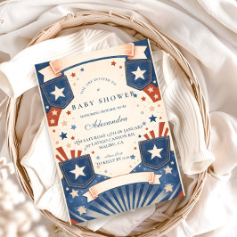 American Boy Vintage Denim Stars Baby Shower Einladung