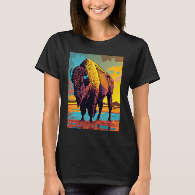 American Buffalo Animal Pop Bison Grilling T-Shirt (Vorderseite)
