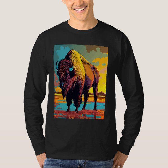 American Buffalo Animal Pop Bison Grilling T-Shirt (Vorderseite)