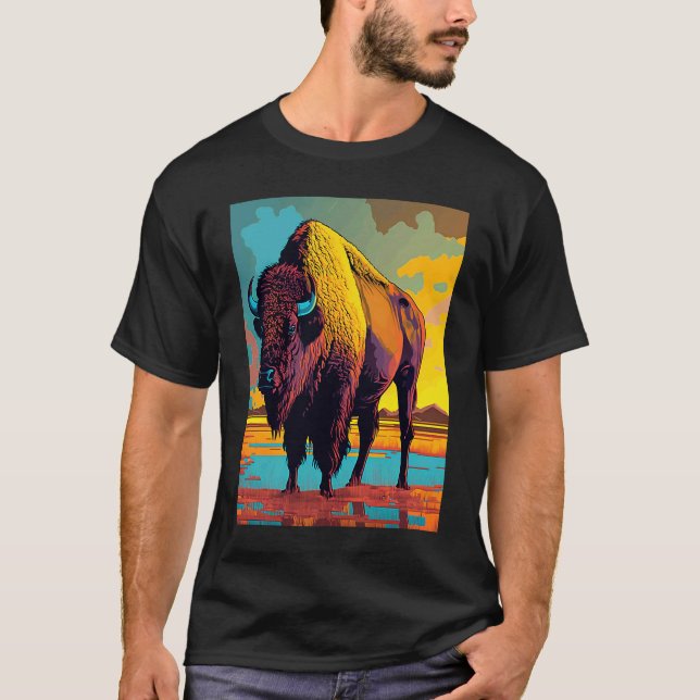 American Buffalo Animal Pop Bison Grilling T-Shirt (Vorderseite)
