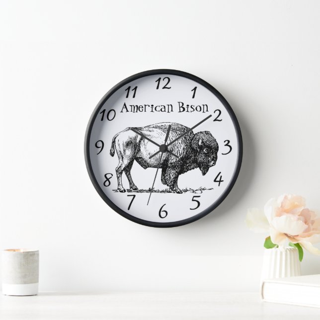 American Buffalo Bison Holzrahmen Uhr (Zuhause)