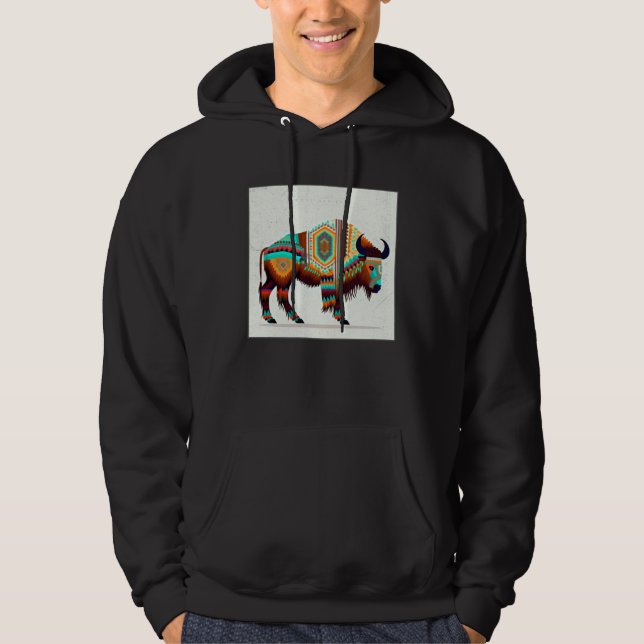 American Buffalo Colorful Aztec Bison Men Women Hoodie (Vorderseite)